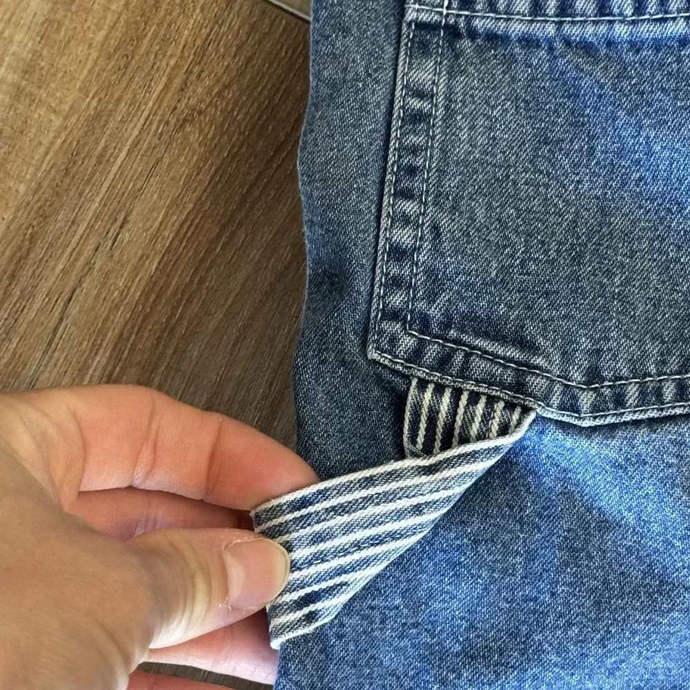 Vtg OSHKOSH 24 Month Toddler Railroad Stripe Pocket Vestbak Overalls Snaps Y2K